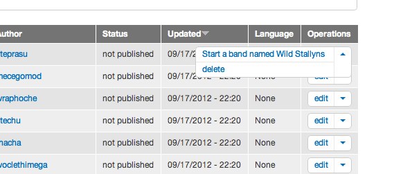 Right-anchored dropbutton shown extending content to the left inside of its containing table.